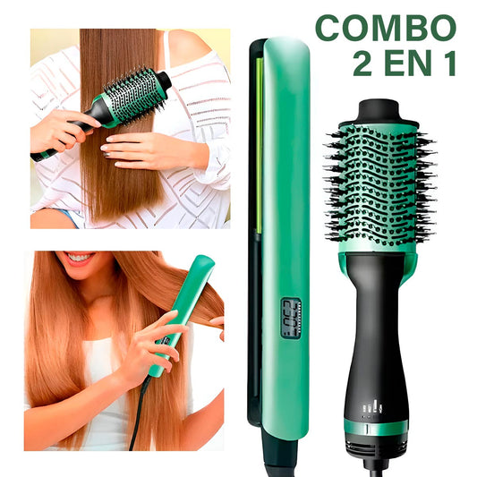 Combo 2 en 1 Plancha + Cepillo PROFESIONAL